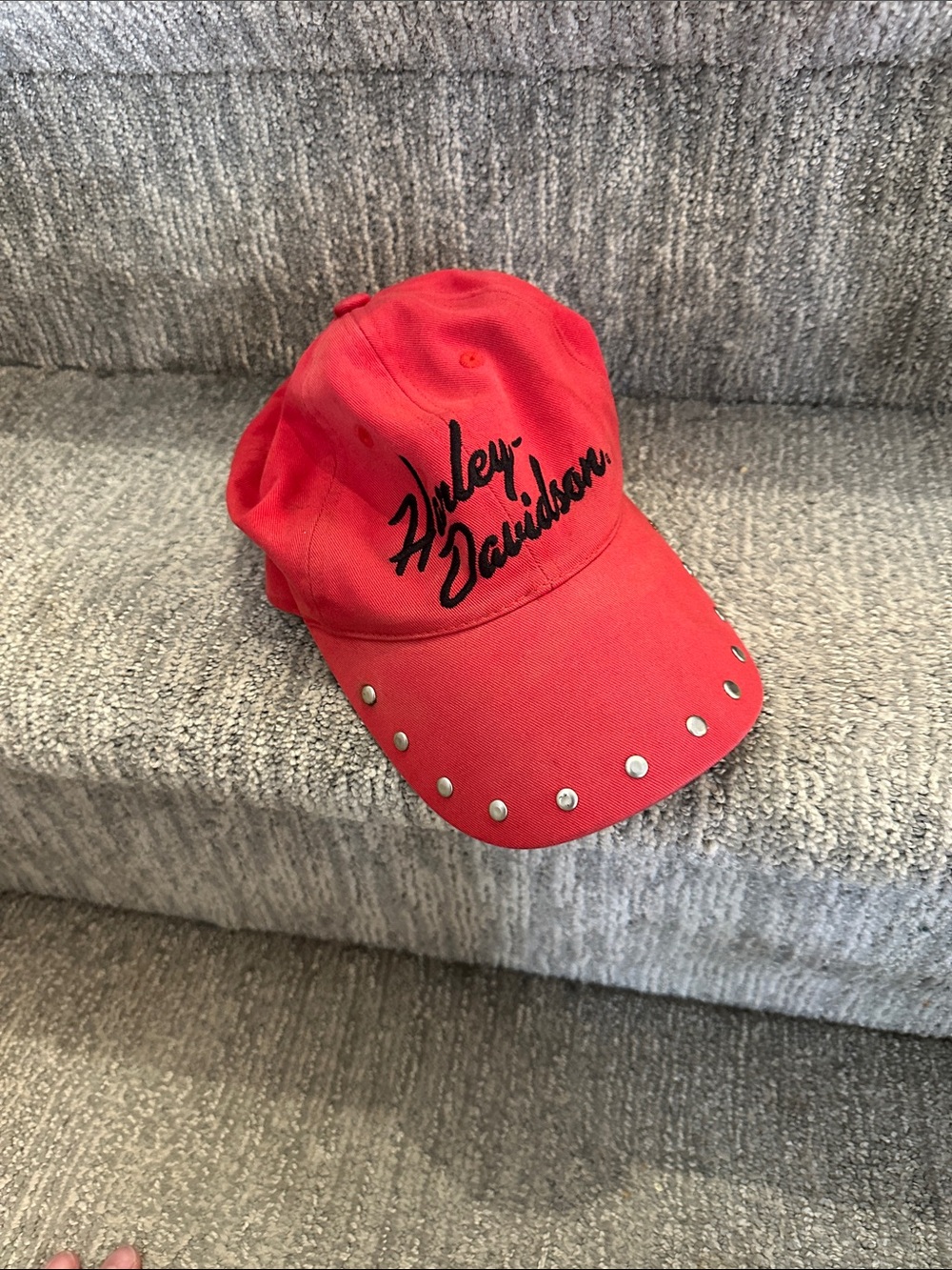 Harley-Davidson Red Cap with Black Script and Silver Studs vintage